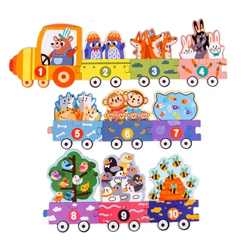 Vlak/Doprava/Lesné Zvieratá a Digitálne obrazová Skladačka Hry Batoľa Začiatku Veľké Kúsky Puzzle Montessori Vzdelávacích Drevené Hračky