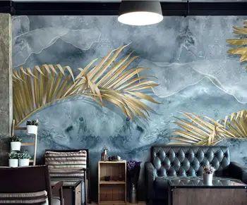 Vlastné 3D nástenné moderné tapety čerstvé rastliny zlaté lístie Nordic gauč TV pozadí stenu, dekorácie, maliarstvo,