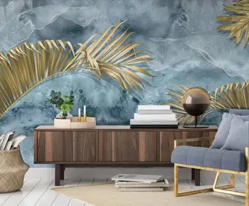 Vlastné 3D nástenné moderné tapety čerstvé rastliny zlaté lístie Nordic gauč TV pozadí stenu, dekorácie, maliarstvo,