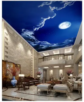 Vlastné 3d strop tapety štýl Maľby romantický nočnej oblohe mesiac stropné nástenné tapety na steny v obývacej izbe dekor