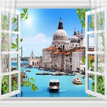 Vlastné Akejkoľvek Veľkosti nástennú maľbu, Tapety 3D Záves Venice City Building Fresco Obývacia Izba TV Pozadie Nástenné Maľby Abstraktných De Parede 3D