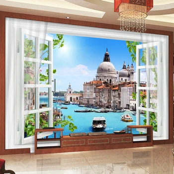 Vlastné Akejkoľvek Veľkosti nástennú maľbu, Tapety 3D Záves Venice City Building Fresco Obývacia Izba TV Pozadie Nástenné Maľby Abstraktných De Parede 3D