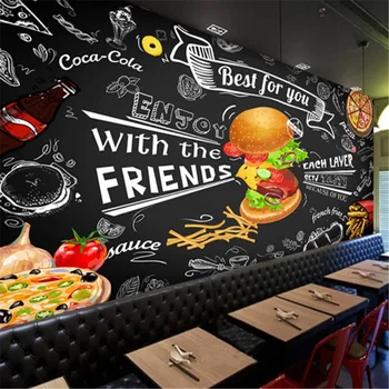 Vlastné Hamburgery Západnej Fast Food Reštaurácii, Čierne Pozadie nástennú maľbu, Tapety 3D Snack Bar pizza, Hamburger Stenu Papier 3D