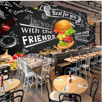Vlastné Hamburgery Západnej Fast Food Reštaurácii, Čierne Pozadie nástennú maľbu, Tapety 3D Snack Bar pizza, Hamburger Stenu Papier 3D