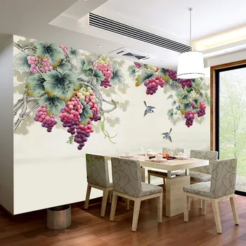 Vlastné Nástenné Tapety 3D Ručne Maľované Fialové Hrozno Fresco Obývacia Izba, Spálňa Domova Stenu, Nálepky 3D Vodotesné Tapety