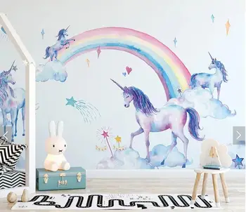 Vlastné abstraktných porovnanie infantil, dúha unicorn akvarel tapety nástenná maľba pre deti izba gauč TV joj domova stenu