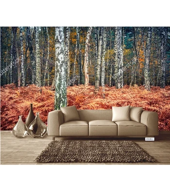 Vlastné prírodné wallcovering,Jeseň v breza lesa nástenná maľba na Obývacia izba gauč spálňa papier pozadí steny abstraktných de parede