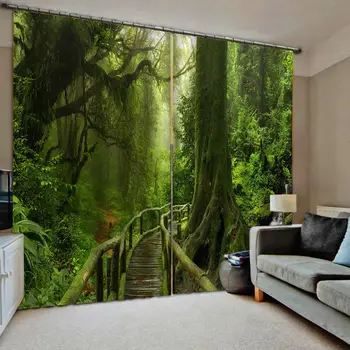 Vlastnú veľkosť Luxusné zelený les záclony Spálne, obývacia izba vetru zahusťovanie blackout závesy