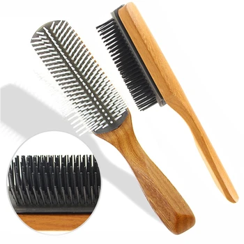 Vlasy Hrebeňom Vankúš Kefa Anti-Statické Hairbrush 9 Riadkov Masáž Drevený Hrebeň Styling Detangle Kefa