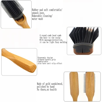 Vlasy Hrebeňom Vankúš Kefa Anti-Statické Hairbrush 9 Riadkov Masáž Drevený Hrebeň Styling Detangle Kefa