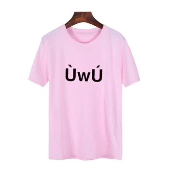 Vsenfo Letné Tričko Ženy UwU Unisex Kpop T-Shirt Bavlna Krátky Rukáv Fangirl Estetické ženské Tričká Čierna Biela