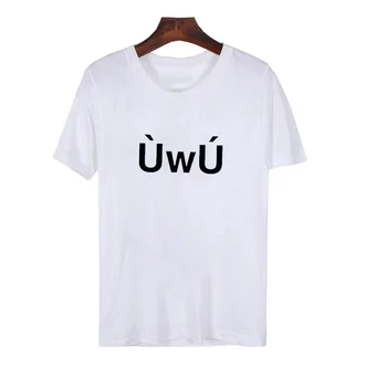 Vsenfo Letné Tričko Ženy UwU Unisex Kpop T-Shirt Bavlna Krátky Rukáv Fangirl Estetické ženské Tričká Čierna Biela