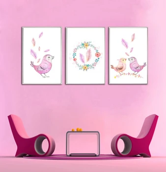 Vták Ručne maľované Zmes Cartoon Zvierat Plagát Plátno Tlačiť Nástenné Nordic Minimalistický Štýl Art Modulárny Obývacia Izba, Spálňa