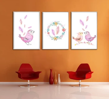 Vták Ručne maľované Zmes Cartoon Zvierat Plagát Plátno Tlačiť Nástenné Nordic Minimalistický Štýl Art Modulárny Obývacia Izba, Spálňa