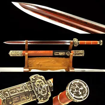 Vysoko Kvalitnej Mosadze Montáž Čínsky Ručné WuShu Nôž, Meč Dynastie Han Kráľ Mečov, Jian Hrany Ostré Zložené Ocele Červená Kotúč