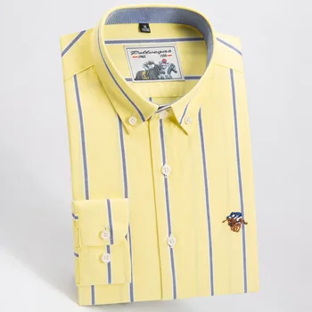 Vysoko Kvalitné Módne Bavlna Prúžok Keper Farbou Bežné Formálne Oxford Dlhý Rukáv Tričko S Tenkým Žltá, Ružová, Modrá