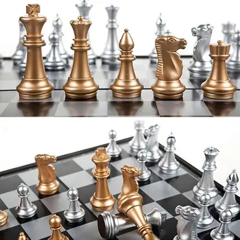 Vysoká Kvalita Šach Hra Stredoveké Šach S Šachovnici Šach S Zlata, Striebra, Šachové Figúrky Šachovnice, Magnetické I7Z2