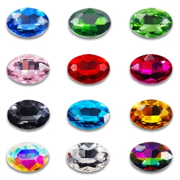 Vysoká kvalita 4x6mm 6x8mm 20pcs / pack multicolor oválne poukázal na spodnej troch-dimenzionální krištáľové sklo diamond DIY nechtov dekorácie
