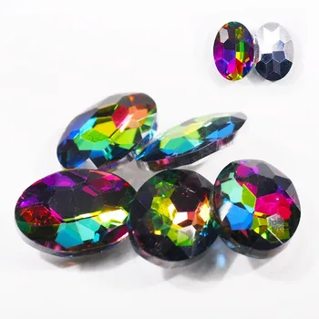 Vysoká kvalita 4x6mm 6x8mm 20pcs / pack multicolor oválne poukázal na spodnej troch-dimenzionální krištáľové sklo diamond DIY nechtov dekorácie