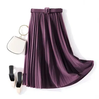 Vysoký Pás Skladaná Sukňa Ženy Jar Leto Solid Farba Vintage Sukne Šifón Elastický Pás Sukne Móda