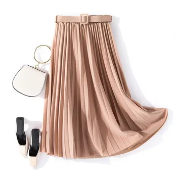 Vysoký Pás Skladaná Sukňa Ženy Jar Leto Solid Farba Vintage Sukne Šifón Elastický Pás Sukne Móda