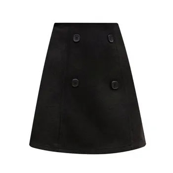 Vysoký Pás Vlnené Tlačidlo Sukne Ženy Pevné Vysoký Pás A-Line V Split Mini Sukne