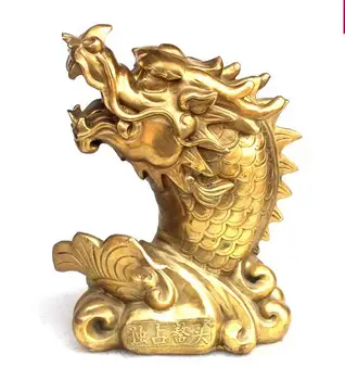 Vzácne Staré Čínske medi Dragon&Ryby socha, doprava zdarma
