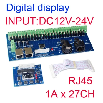 Výška napájanie DC12V-24V 27 CH DMX-27CH-RJ45-led stmievač, 1A*27CH dekodér led RGB controller