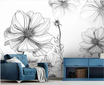 WDBH 3d foto tapety vlastné nástenné Moderný minimalistický ručne ťahané, náčrt, kvetinová výzdoba steny v obývacej izbe papier pre steny 3 d
