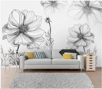 WDBH 3d foto tapety vlastné nástenné Moderný minimalistický ručne ťahané, náčrt, kvetinová výzdoba steny v obývacej izbe papier pre steny 3 d