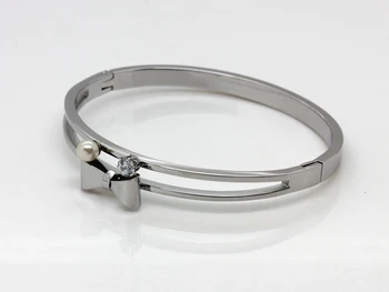 WLB0604 hot predaj 3 farby Jedinečný Dizajn z nehrdzavejúcej ocele ženy prívesky s pearl luk módny náramok náramok šperky