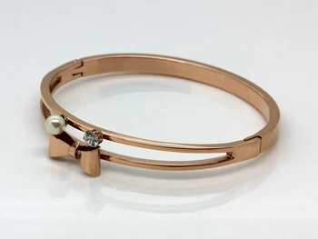 WLB0604 hot predaj 3 farby Jedinečný Dizajn z nehrdzavejúcej ocele ženy prívesky s pearl luk módny náramok náramok šperky