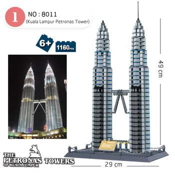 Wange 8011 Nový Slávny Architektúry série Kuala Lampur Petronas Tower 3D Model Budovy Blokov Klasické Hračky pre deti,