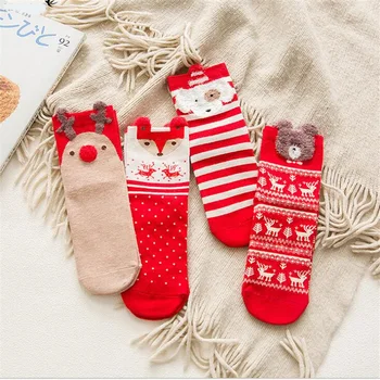 XHRLYLB Jeseň a v Zime Bavlnené Ponožky trojrozmerný Karikatúra Vianočné Ponožky Roztomilý Japonské Dámy Ponožky Vianočné Dekorácie