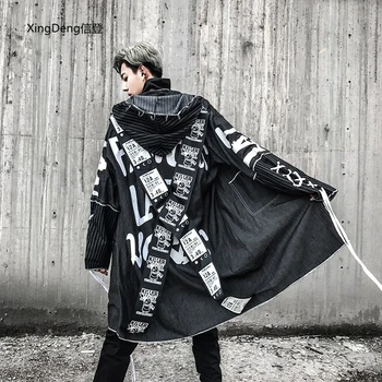 XingDeng hip hop móda dlhý výkop bundy mužov kvality zips top kabát bežné tmavé street style bunda plus veľká veľkosť