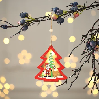Xmas Party Duté Drevené svetlá Ozdoby na Vianočný Stromček Pentagram Prívesok Lesk Led Osvetlenie, Dekorácie Pre Domov Dodávky