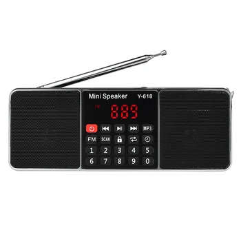Y-618 Mini Fm Rádio, Digitálne Prenosné Dual 3W Stereo Reproduktorov Mp3 Audio Prehrávač Vysokou Vernosťou Zvuku, Kvalita W/ 2 Palcový Displej Sutiny
