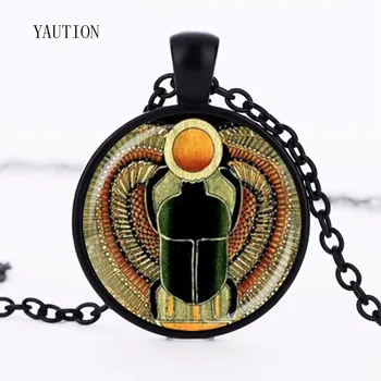 YAUTION Symbolom Sily Egyptský Scarab Sklenenou Kupolou Prívesok Náhrdelník, Staroveký Egypt Šperky, Módne Kúzlo Ženy Darček
