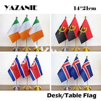 YAZANIE 14*21 cm Írsko Angola Stôl, Stôl pod Vlajkou s Kovovou Základňou & Pól Severná Kórea Krajiny Sveta Strane Vlajky Island Stolný Držiak
