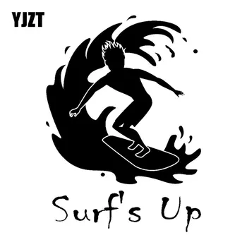 YJZT 12.5 CM*17.4 CM Surfovanie Surf ' s Up Citát Surfistov Surf Vinyl Auto-Styling Auto Nálepky Čierna/Strieborná C31-0219