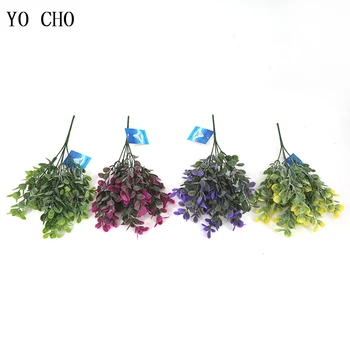 YO CHO Umelé Kvety, 5-Vidlica Plastové Tráva Konáre Kytice Skutočný Dotyk Falošné Rastliny Displeji sa pre vnútorné Svadobné Dekorácie, Remeselné