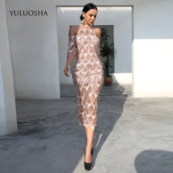 YULUOSHA Večerné Šaty 2020 Sexy plavky s uväzovaním za Strapec Čaj-Dĺžka Večierok Prom Formálne Šaty Elegantné Šaty Vestidos Župan De Soiree
