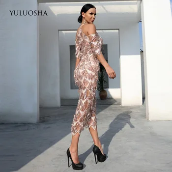 YULUOSHA Večerné Šaty 2020 Sexy plavky s uväzovaním za Strapec Čaj-Dĺžka Večierok Prom Formálne Šaty Elegantné Šaty Vestidos Župan De Soiree