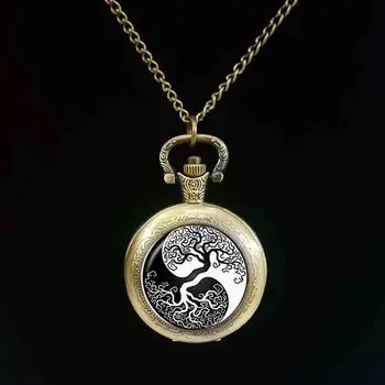Yin Yang Prívesok Strom Života vreckové hodinky Sklo Cabochon Šperky Zen Symbol Vyhlásenie Dlhý Sveter Reťazca Tai vreckové hodinky