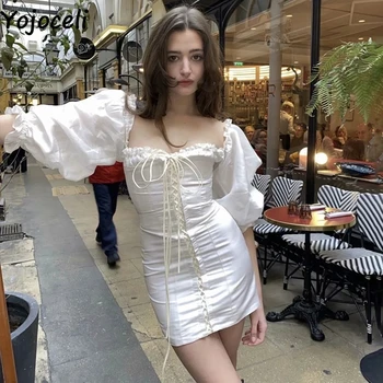 Yojoceli Elegantné, sexy čipkou bodycon šaty Žien letné biele krátke mini šaty Bežné pláži v pohode šaty vestidos