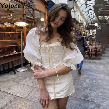 Yojoceli Elegantné, sexy čipkou bodycon šaty Žien letné biele krátke mini šaty Bežné pláži v pohode šaty vestidos