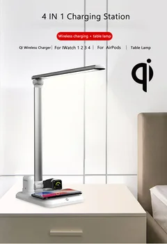 Youbina 4 v 1 Nastaviteľné LED Stolná Lampa Svetlo Qi Bezdrôtová Nabíjačka Pre iPhone XS XR X 8 Apple Hodinky 4 3 Airpods USB Adaptér