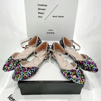 ZawsThia 2020 sequined bling lesk dievčenské topánky kryt päty mary janes dámy topánky značky žena bytov sandále plus veľkosť 42 43