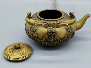 Zbierať Čínsky Bronzové Mince Víno, Čaj Hrniec Flagon Kanvica Stoup Mosadz