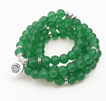 Zelená 108 korálok, 8mm elastické nastaviteľné Lotus života stromu Buddha OM oko Čakier Reiki achát Onyx Jogy Náramok, náhrdelník crfg2
